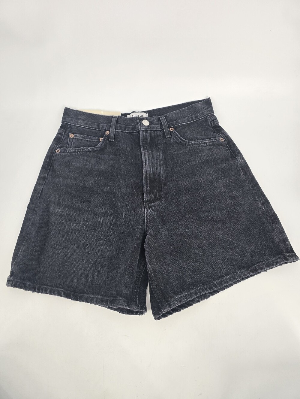 AGOLDE Stella High Rise Baggy Short Size 26 Bat Black Organic Denim NEW